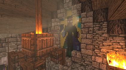 Herobrine is known as The Great Hero in Levaslier and is seen on the window of Direshield Fortress.